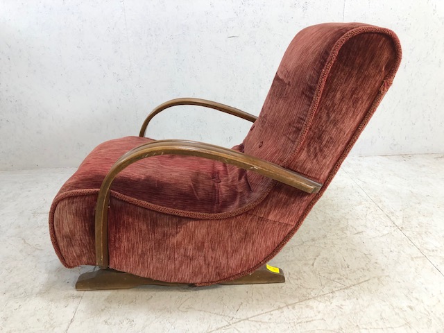 Original art deco armchair with scroll arms and sprung seat with button back red upholstery and - Image 6 of 7