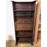 Arts and crafts bureau bookcase with fall front to reveal writing slope and pigeon holes with