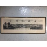 Pictures, a reproduction copper plate etching print being a panoramic picture of PRAGA, in a