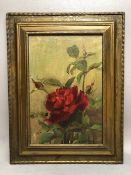 D ROBERTSON REID, oil on board of red roses, signed lower right, approx 30cm x 20cm