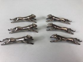 Art Decco, set of six Art Decco silver plated Cartier style panther knife rests