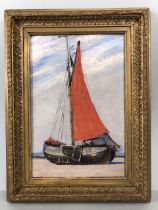 Oil on board of a sailing boat, unsigned, approx 24cm x 16cm