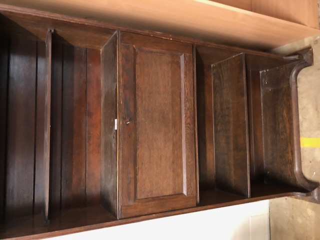Arts and crafts bureau bookcase with fall front to reveal writing slope and pigeon holes with - Image 2 of 4