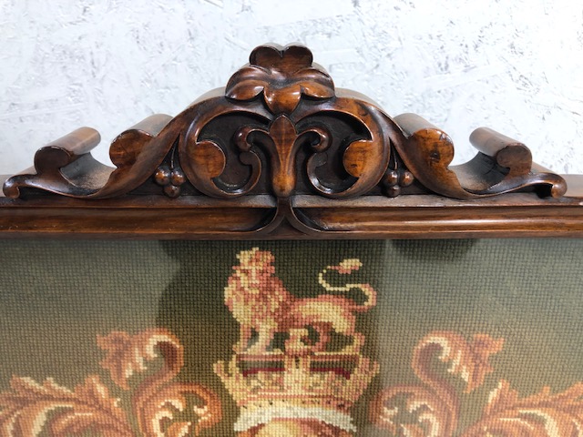 Antique furniture, later Victorian fire screen of carved flame mahogany on legs with a glazed - Image 5 of 10