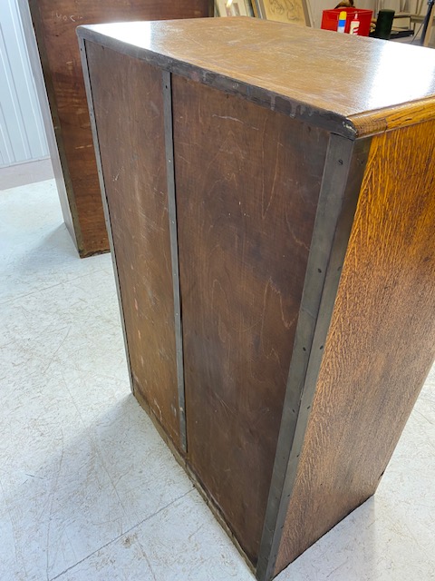 Light oak specimen cabinet with two flights of 14 narrow drawers with metal cup handles with - Image 12 of 15