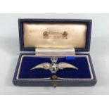 RAF sweetheart brooch, the white metal wings with red and green enamelled centre section, stamped '