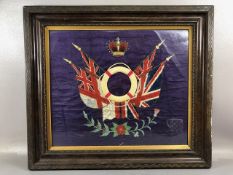 Military Interest, Framed Victorian Royal Navy Silk sweetheart picture depicting a lifebuoy