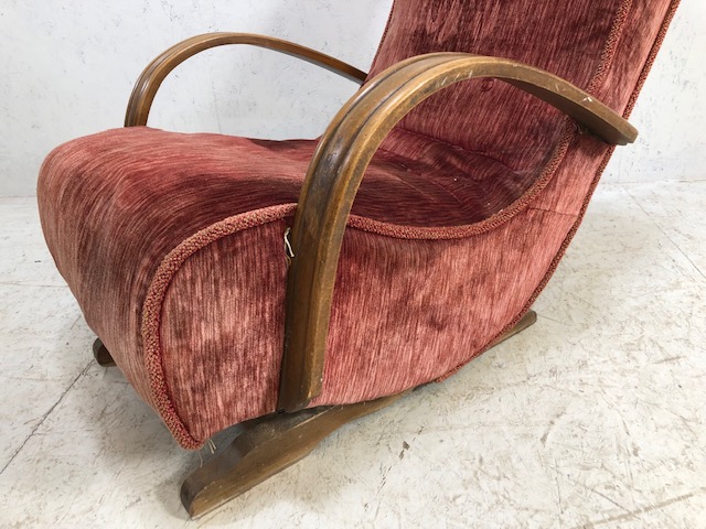 Original art deco armchair with scroll arms and sprung seat with button back red upholstery and - Image 4 of 7