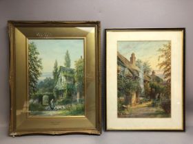 ALBERT DUNNINGTON (British,1860-1928), two framed watercolours: 'Cottages at Rostherne, Cheshire',