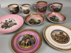F & R Pratt Collection of Prattware Plates cups and saucers (9)