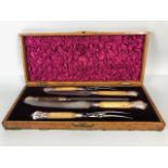 Victorian Boxed set of carving knives and forks by maker Harrison Bros & Howson Sheffield with