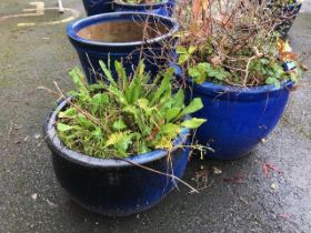 Collection of ceramic and glazed garden pots (3)