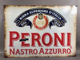 Metal advertising sign , modern printed tin sign advertising Peroni beer approximately 70 x 53