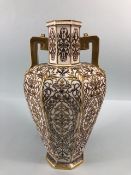 Crown Derby Vase circa 1880, octagonal shape with gilded oriental designs of Islamic influence