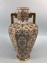 Crown Derby Vase circa 1880, octagonal shape with gilded oriental designs of Islamic influence