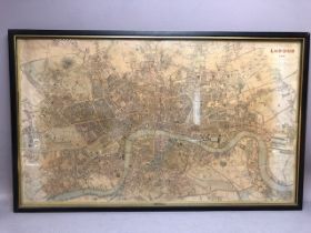 Map of London 1846 by R R Davies in vintage frame approximately 69 x 43 cm (inc Frame)