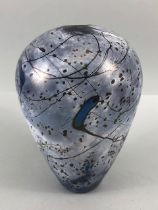 Studio Art Glass, hand blown vase with iridescent metallic design to body, pontil base with