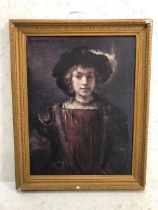 Oil on board of a young boy in a gilt frame, signature top left, approx 44cm x 60cm