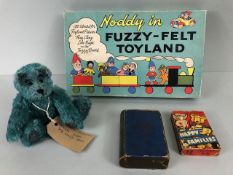 Vintage toys, 1950s Noddy fuzzy-felt, happy family card game, wadding tons Lexicon card and a