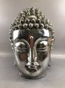 Decorators interest , large composite Buddha head with silver antiqued finish approximately 40cm