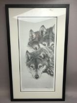 Art Print, Limited edition signed print of Wolves, 588/600 by A Robinson in contemporary black frame