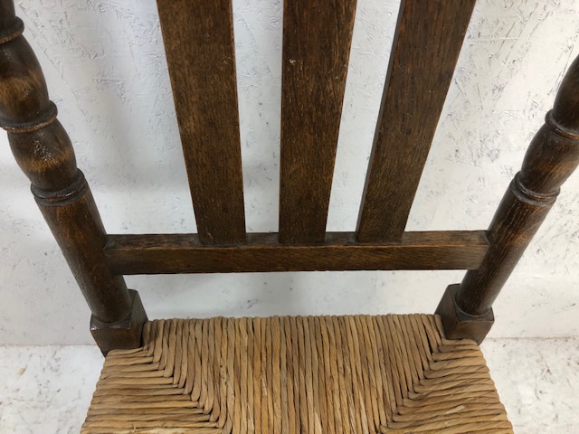 Antique furniture, High slat back bobbin chair with rush seat possibly Scottish approximately - Image 5 of 7