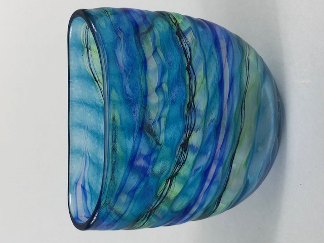 Studio art glass, 5 small hand blown glass vases in colours of blues and greens 2 with illegible - Image 12 of 13