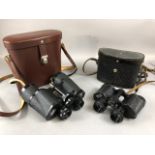 Two pairs of binoculars one by Carl Zeiss in leather case, the other a cased Russian pair