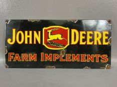 Advertising signs, enamel and metal sign for John Deere Farm Implements approximately 45 x 21 cm
