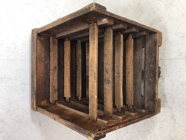 Antique factory trolly, industrial wooden porter trolly designed to take removable trays, thick pine - Image 2 of 13