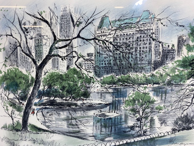 Decorative print, framed John Haymann print of Central Park Lake New York 70 x 58 cm - Image 2 of 3