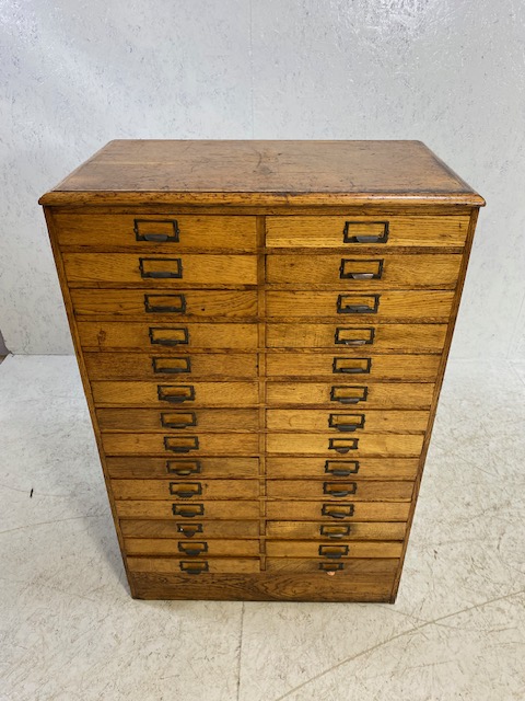 Light oak specimen cabinet with two flights of 14 narrow drawers with metal cup handles with - Image 2 of 15