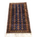 Oriental rug, Vintage hand knotted oriental silk rug with geometric designs on a prominently blue