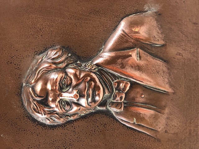 Copper plaque depicting John Ruskin, relief moulded, approx 26cm x 22cm