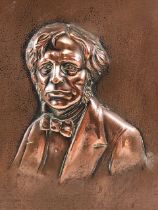 Copper plaque depicting John Ruskin, relief moulded, approx 26cm x 22cm