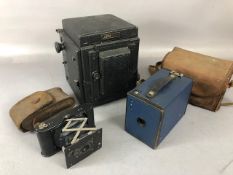 Vintage camera, APM box Field Camera, 1913 Canadian Kodak pocket camera and case and a Brownie box