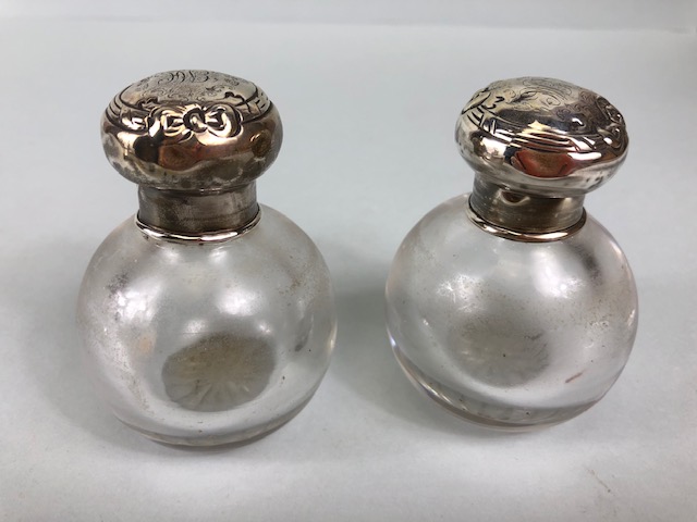 Antique silver a collection of hallmarked silver mounted glass perfume bottles and other items 6 - Image 12 of 24