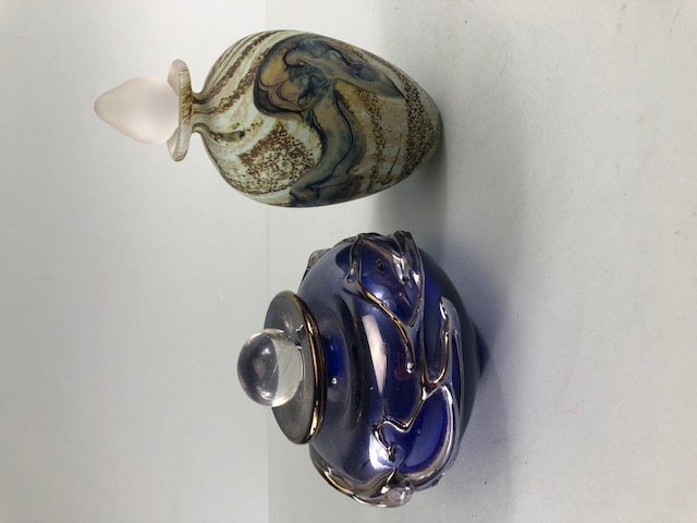 studio art glass, two hand blown sent bottles, one of blue glass with bronze and silver raised glass - Image 2 of 6