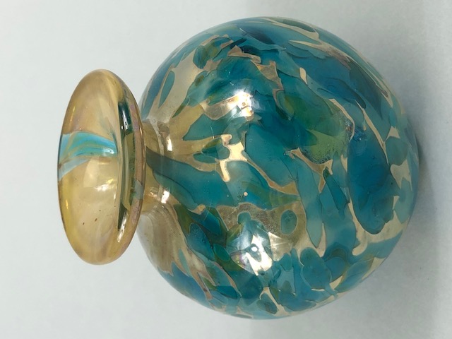 Studio art glass, 5 small hand blown glass vases in colours of blues and greens 2 with illegible - Image 8 of 13
