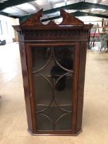 Antique Furniture being a 19th century mahogany front glazed corner cupboard with 2 internal