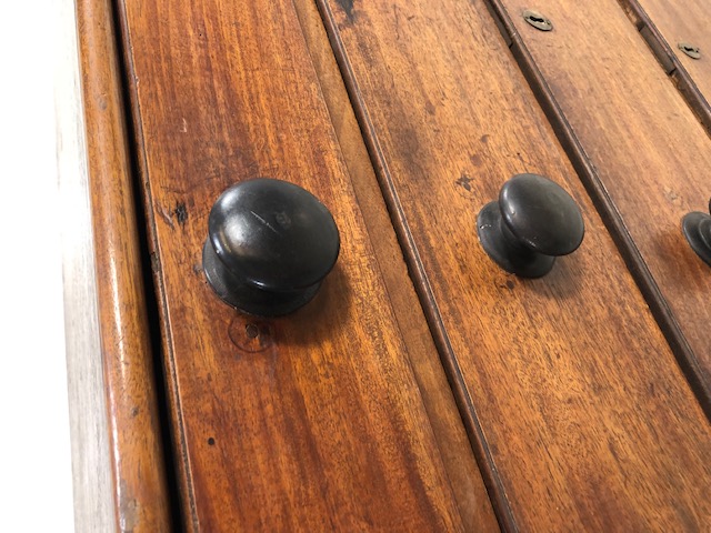 Victorian stained pine chest of five drawers with turned handles on turned feet, approx 93cm x - Image 3 of 8