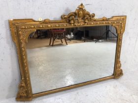 Gold gilt over mantle mirror with plank back and original glass approx 101cm x 65cm