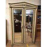 Neo-classical armoire with cream and grey painted finish, with two mirrored doors, approx 135cm x