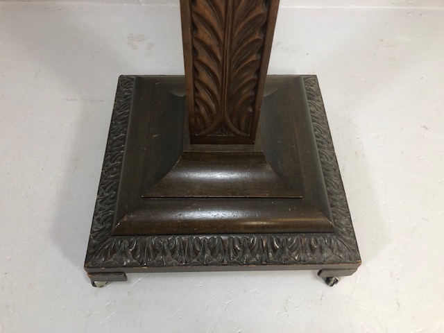 Antique Furniture, early 20th century carved wood standard lamp base sectioned by twists and - Image 5 of 6