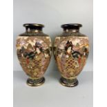 Japanese Ceramics, pair of 19th century Japanese Satsuma Vases richly decorated with panels