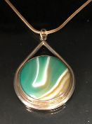 Silver hallmarked pendant inlaid with green banded agate on chain approximately 30.86g