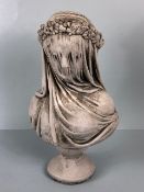 stone bust, composite stone bust of the veiled lady after Raphaelle Monti approximately 36cm high