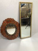 Vintage wall Mirrors, one in a hand painted glass south American frame A.F the other in a gilt