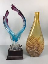 Studio Art Glass, 2 items of Italian decorative glass , a larger wave form shallow vase in Aqua