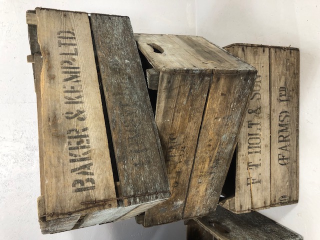 Wooden Crates, six vintage stackable wooden apple or farm crates with stenciled company names, - Image 2 of 20